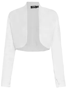 Betty Chic  Long Sleeved, Cropped Bolero Jacket-White