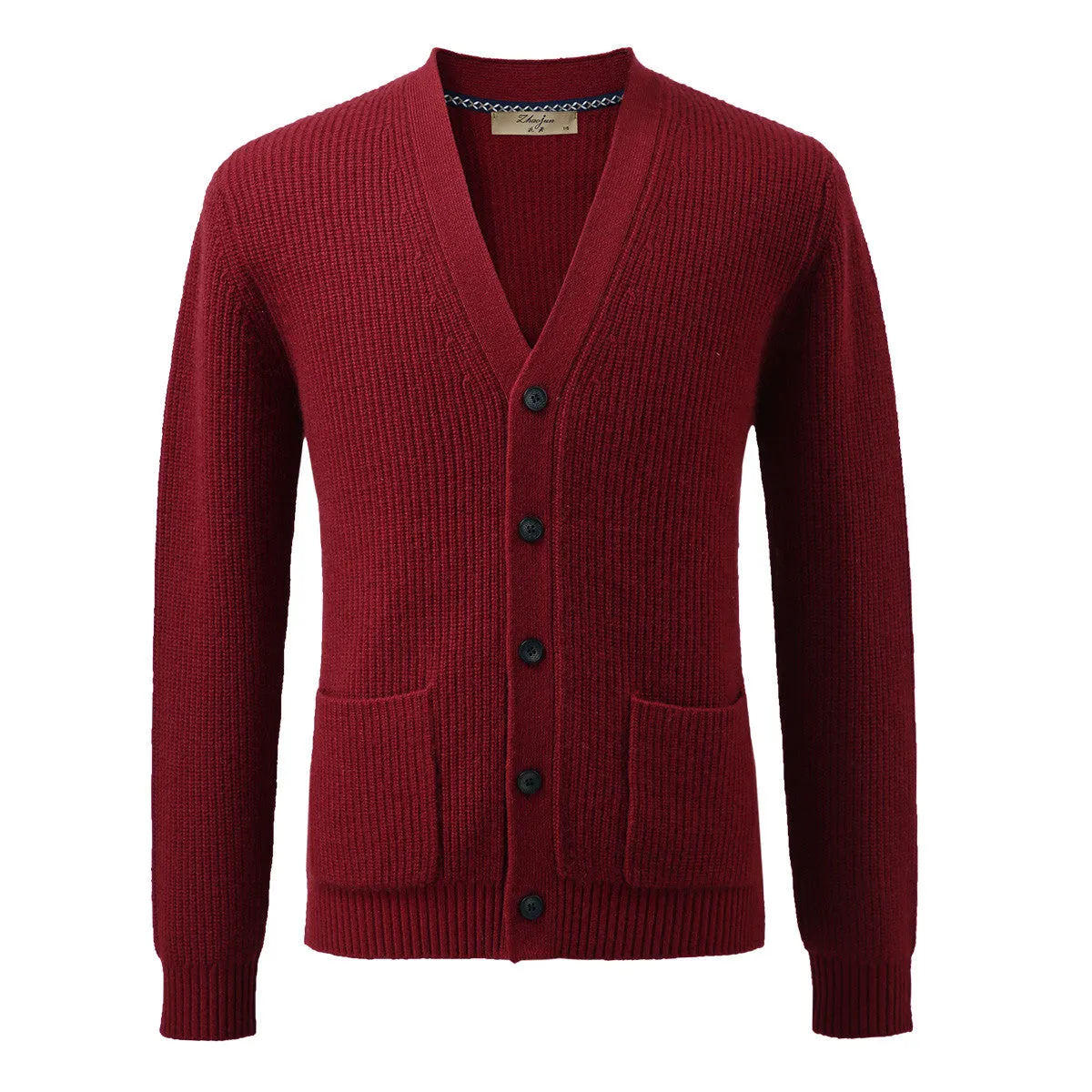 100% Cashmere Mens V Neck Knit Cardigan