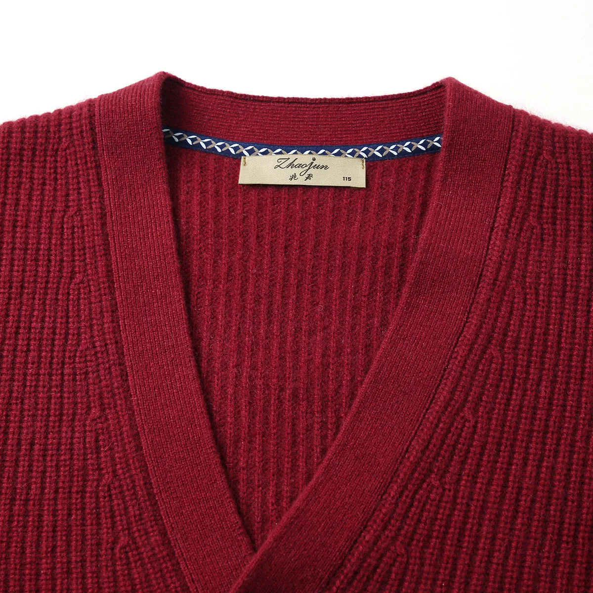 100% Cashmere Mens V Neck Knit Cardigan