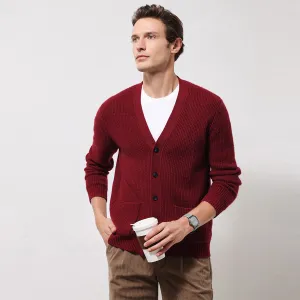 100% Cashmere Mens V Neck Knit Cardigan