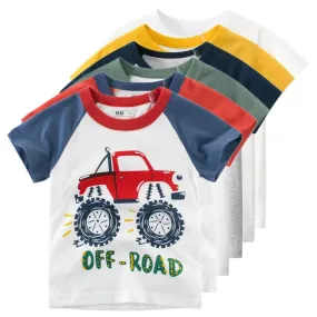 2-10Years Cartoon Car Print Boys Girls T Shirt Summer Children Kids Clothes Shorts Sleeve O-Neck Cotton Tops Tees Dropshipping