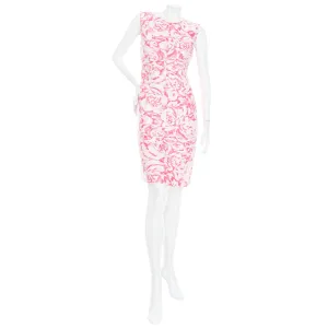 2017 White and Pink Cotton-Blend Rose Jacquard Sheath Dress