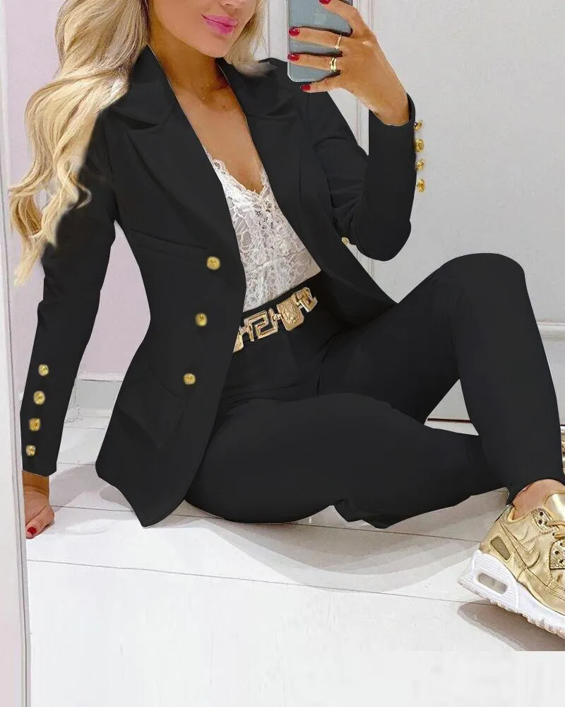 2023 Women Formal Jacket & Trousers Office Lady Outfits Autumn Women Two Pieces Set Print Blazer Coat & Pants Suit Sets Female