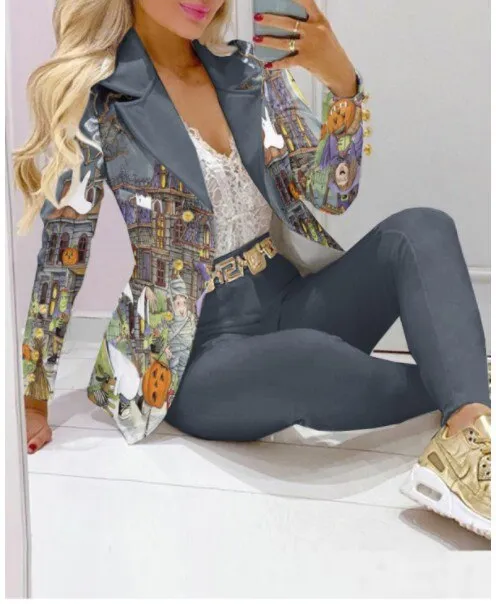 2023 Women Formal Jacket & Trousers Office Lady Outfits Autumn Women Two Pieces Set Print Blazer Coat & Pants Suit Sets Female