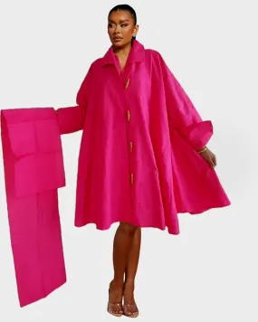 243 - Women  Mid Length Coat Dress / Blouse - Fuchsia