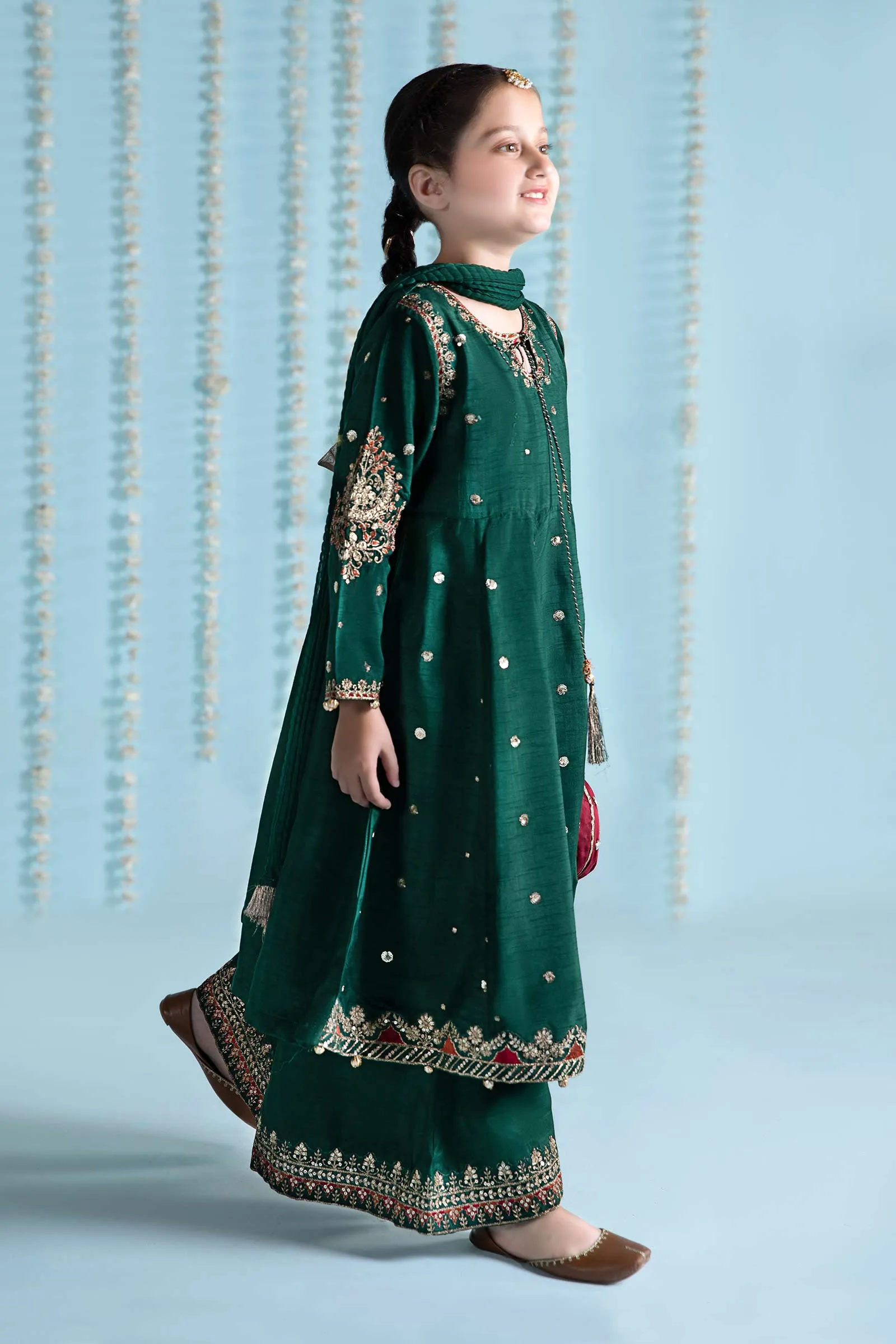 3 Piece Embroidered Raw Silk Suit | MKS-EA24-27