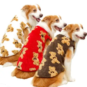 3XL-8XL Cute Bear Pattern Dog Sweater for Large Dogs, Winter Big Dog Clothes Warm Fleece Pullover Coat Cold Weather Vest Pitbull