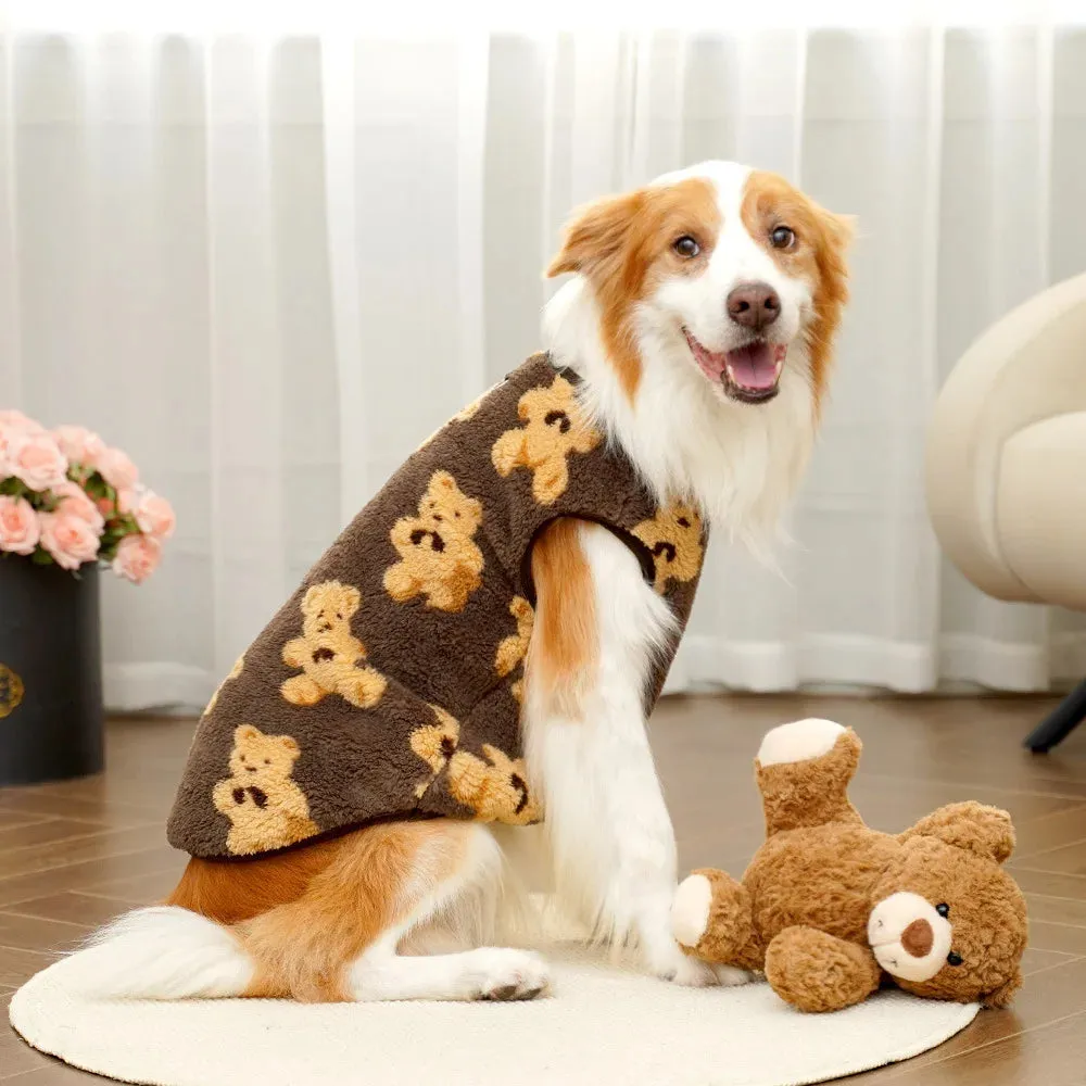 3XL-8XL Cute Bear Pattern Dog Sweater for Large Dogs, Winter Big Dog Clothes Warm Fleece Pullover Coat Cold Weather Vest Pitbull