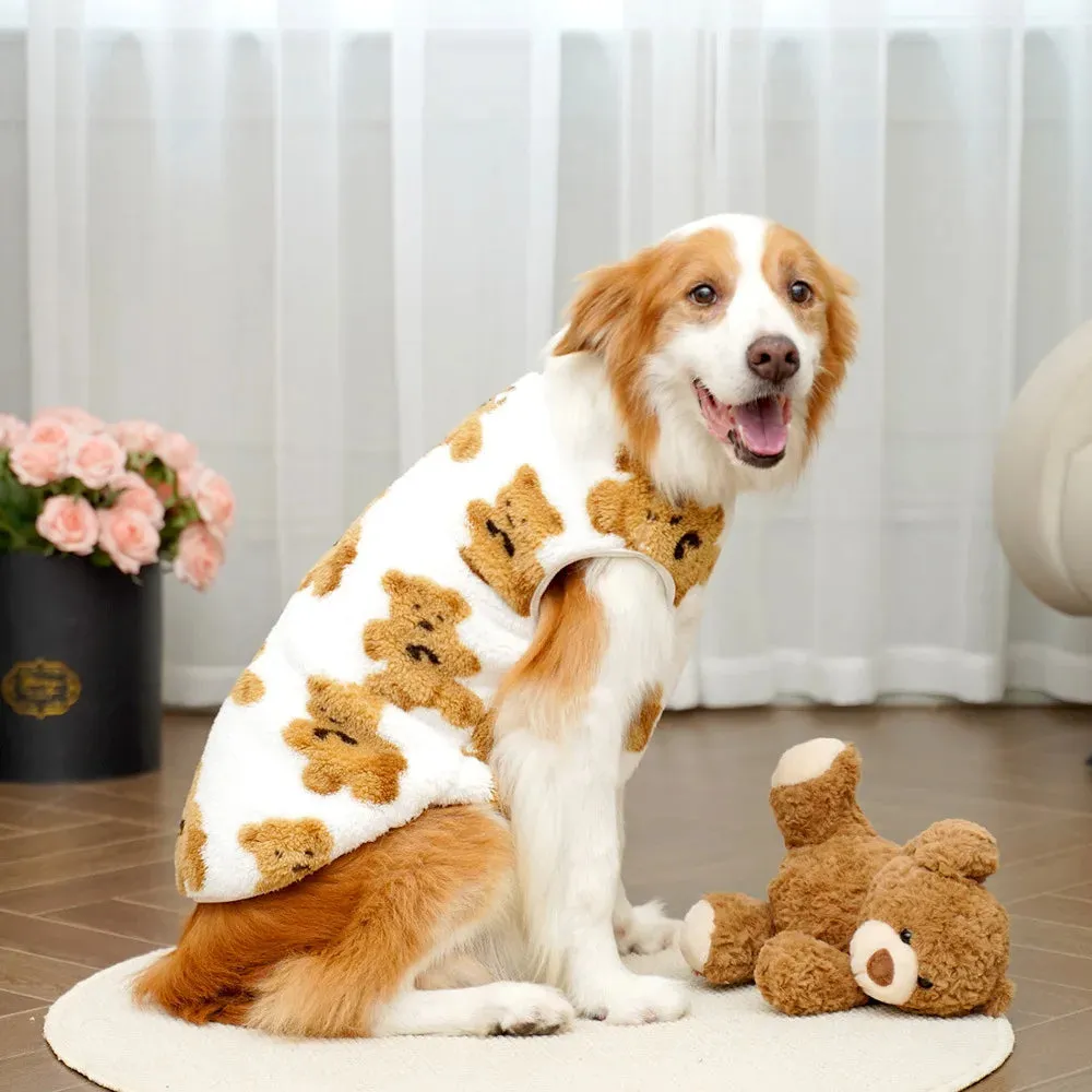 3XL-8XL Cute Bear Pattern Dog Sweater for Large Dogs, Winter Big Dog Clothes Warm Fleece Pullover Coat Cold Weather Vest Pitbull