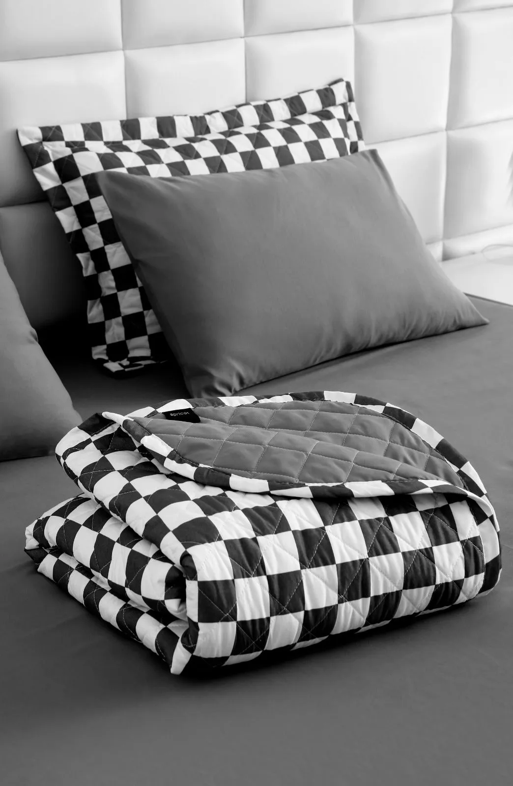 6 PCs Printed Bed Spread Set-Grey Chess