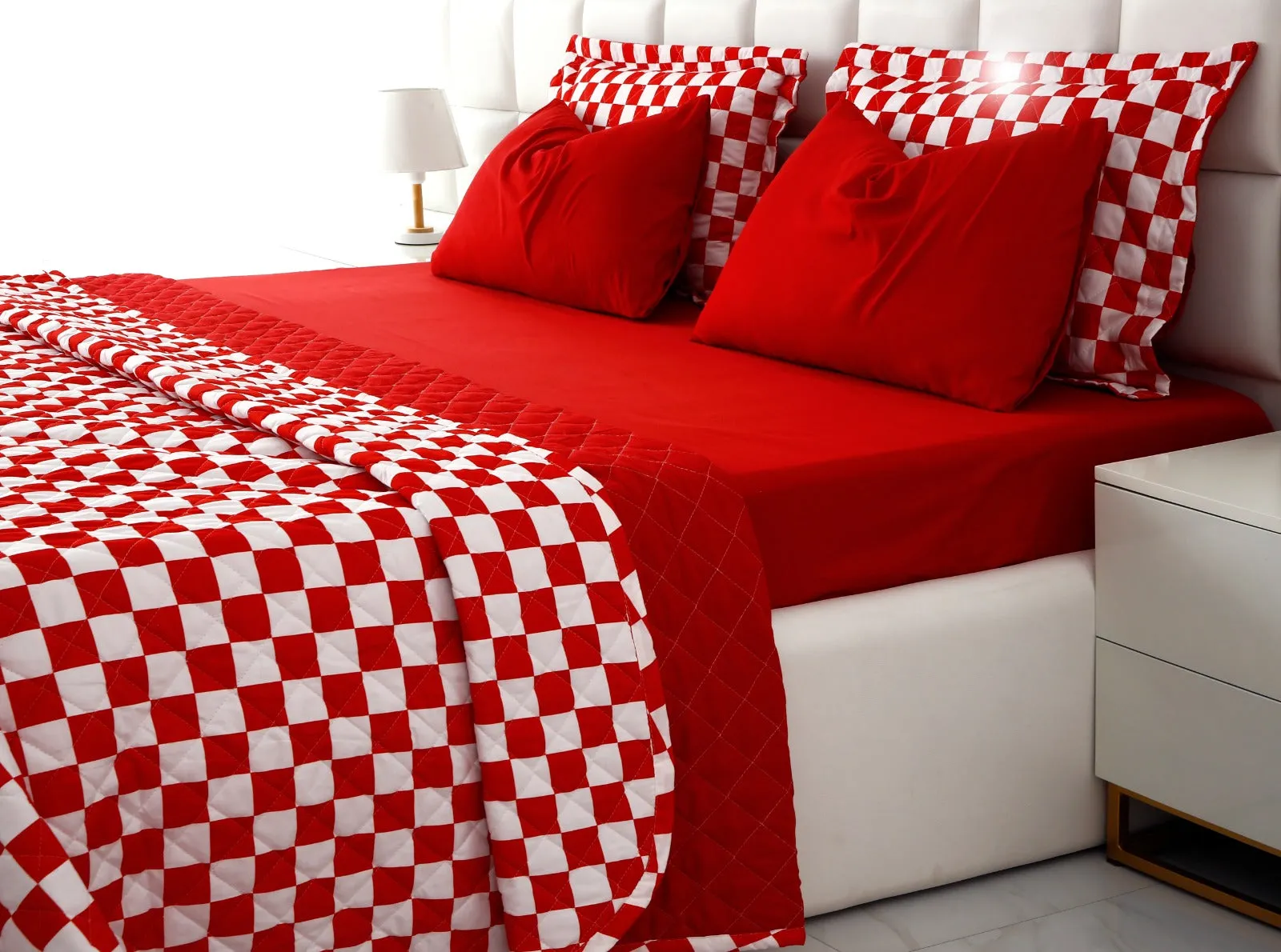 6 PCs Printed Bed Spread Set-Red Chess