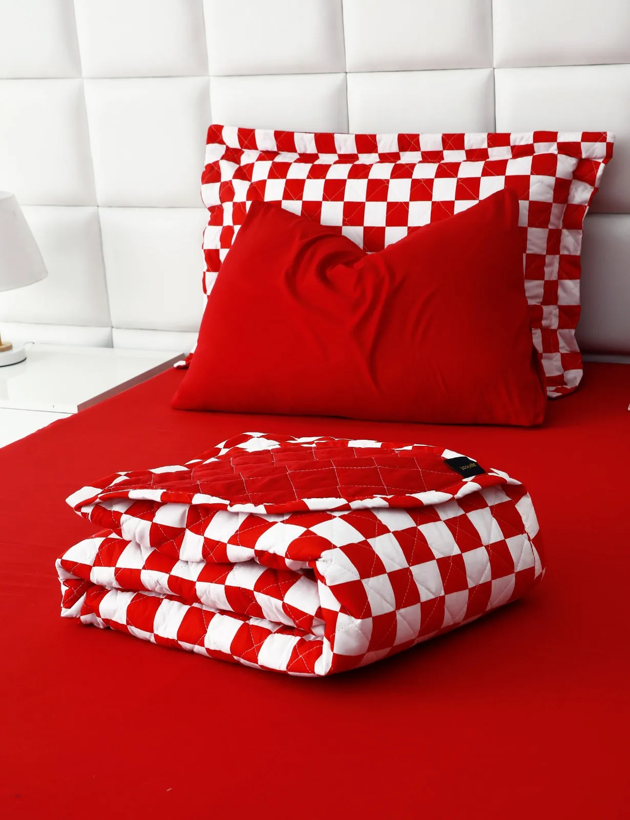 6 PCs Printed Bed Spread Set-Red Chess