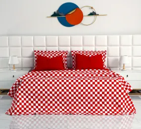 6 PCs Printed Bed Spread Set-Red Chess