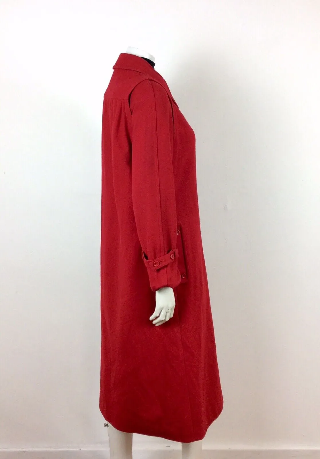 60s 70s VINTAGE PILLARBOX CHERRY RED WOOL WINTER DRESS MAXI DUSTER COAT 12 14