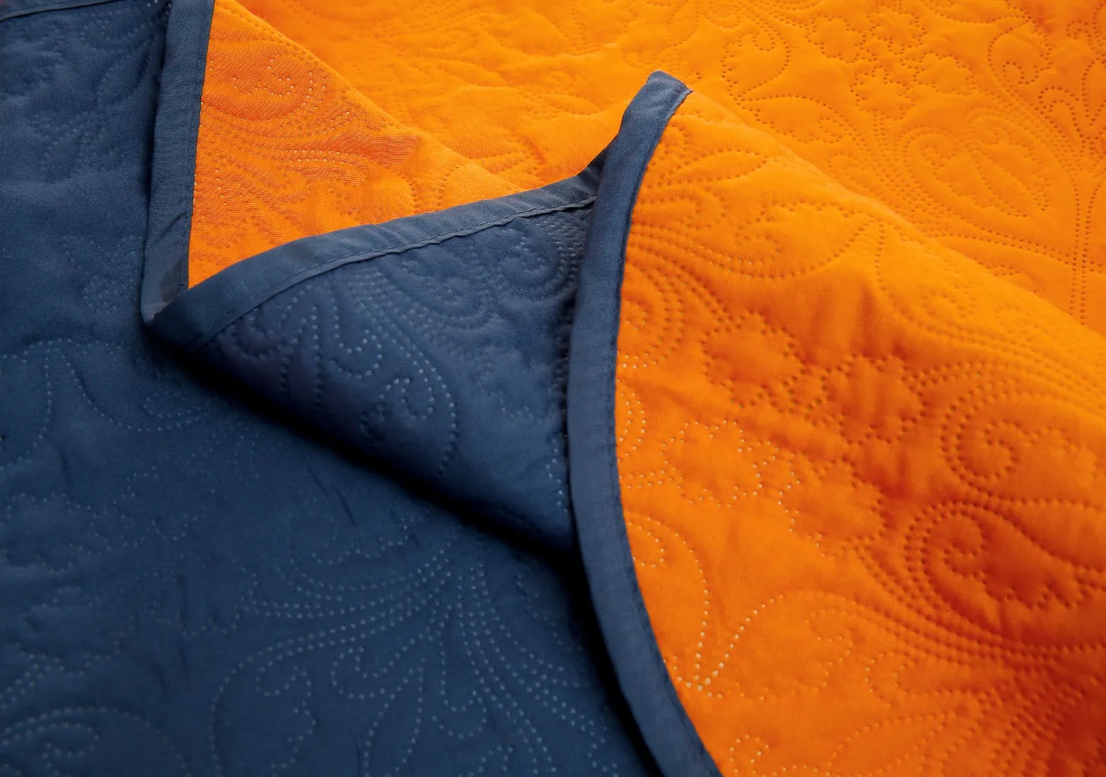 7 PCs Ultrasonic Bed Spread Set-Navy Blue over Orange