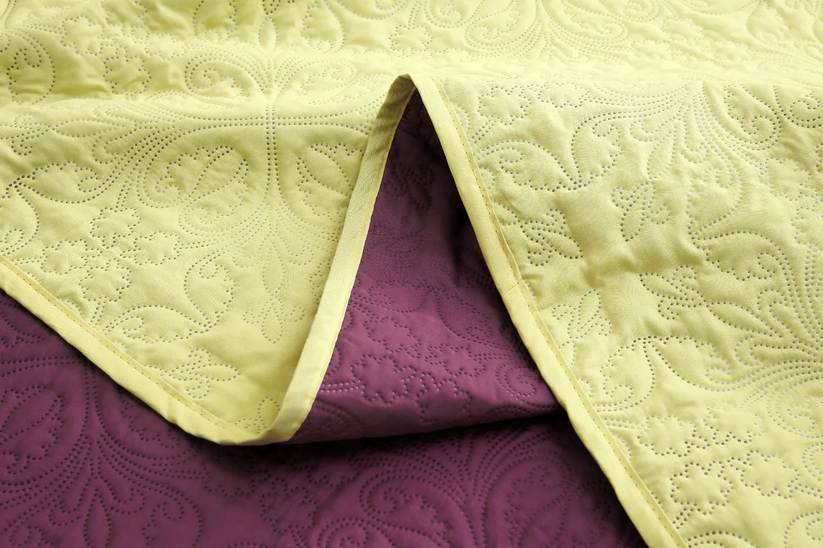 7 PCs Ultrasonic Bed Spread Set-Yellow Over Plum