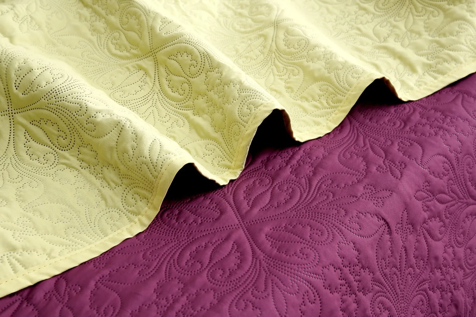 7 PCs Ultrasonic Bed Spread Set-Yellow Over Plum