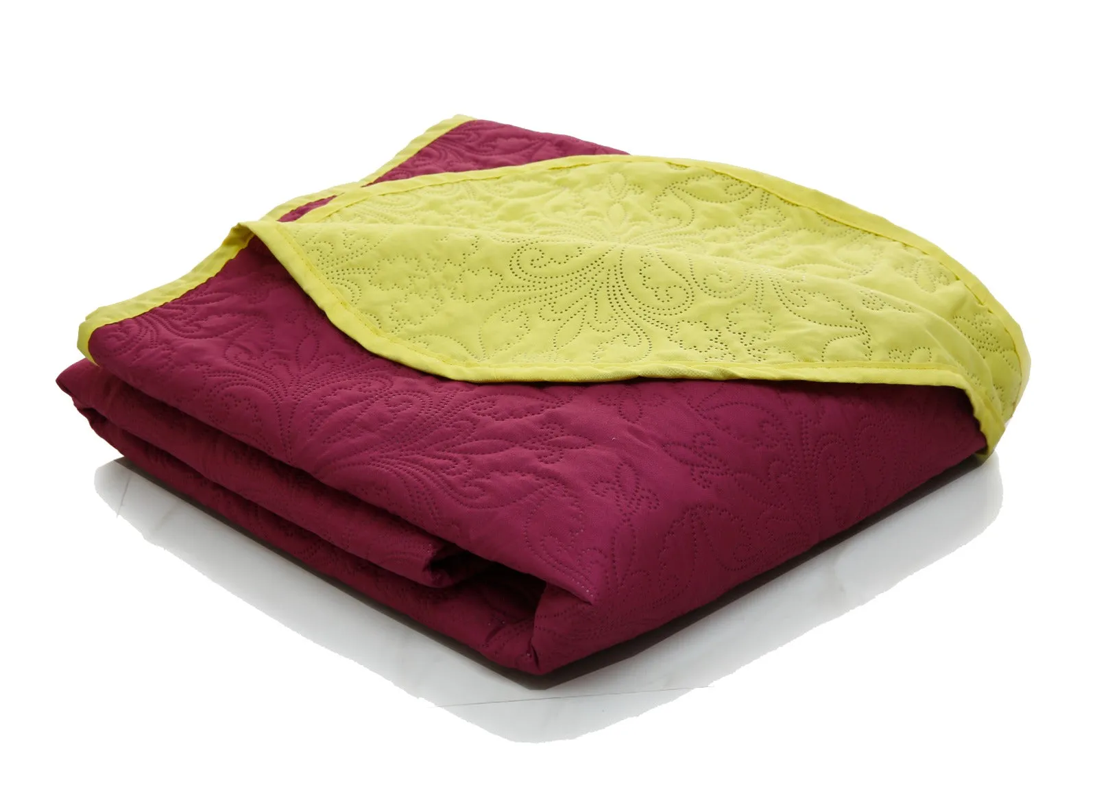 7 PCs Ultrasonic Bed Spread Set-Yellow Over Plum