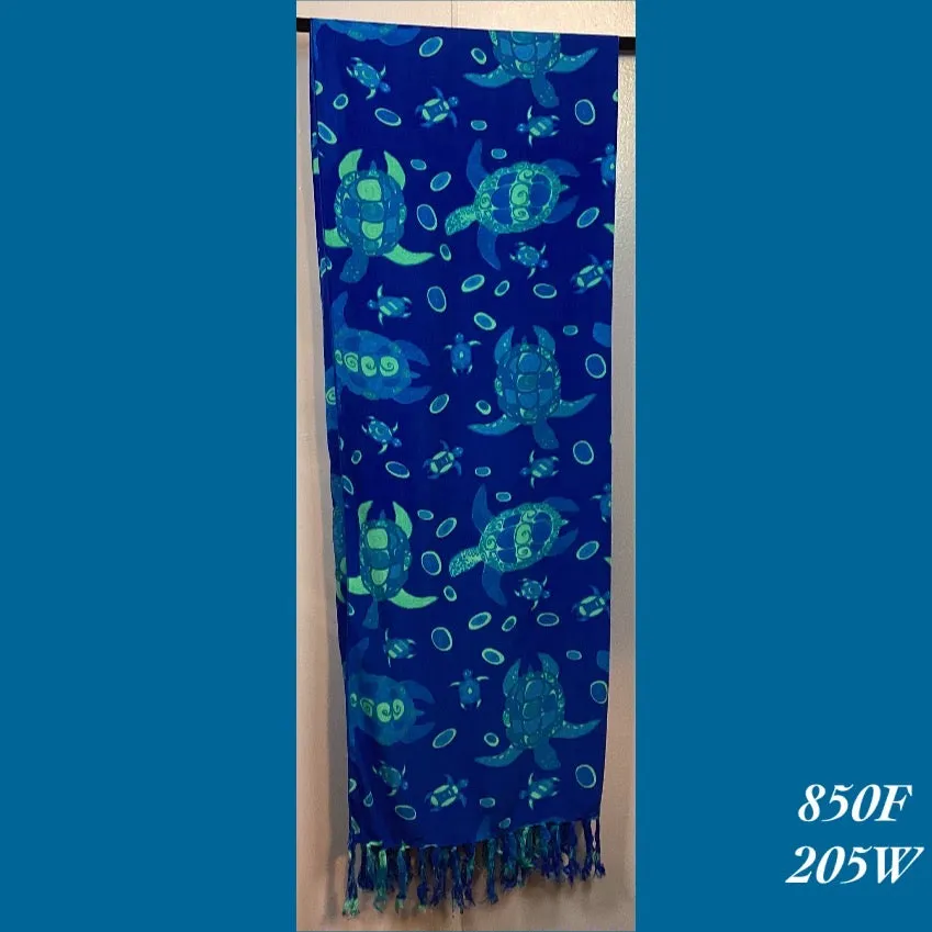 850F - 205W , Fringed scarf with turtles