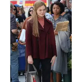 A Complete Unknown Elle Fanning Maroon Peacoat