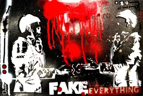 AEQEA "Ok, Deal. Fake Everything (then fake handshake)" original painting on wood panel