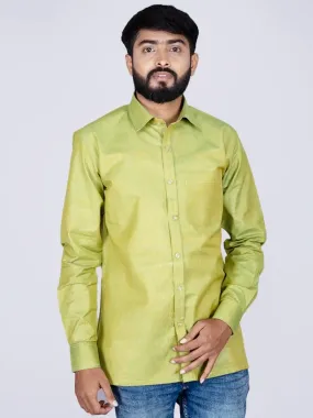 Apple Green Solid Handwoven Organic Cotton Men Full Sleeves Shirt