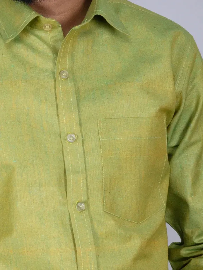 Apple Green Solid Handwoven Organic Cotton Men Full Sleeves Shirt