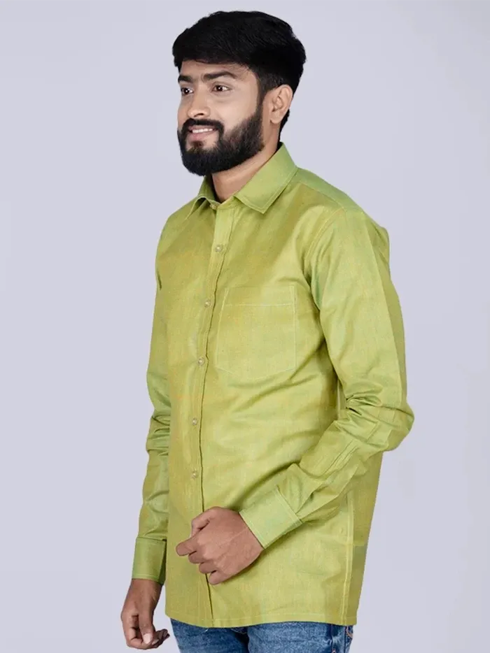 Apple Green Solid Handwoven Organic Cotton Men Full Sleeves Shirt