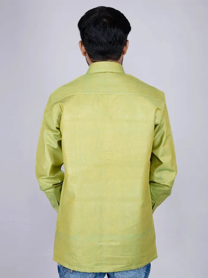 Apple Green Solid Handwoven Organic Cotton Men Full Sleeves Shirt