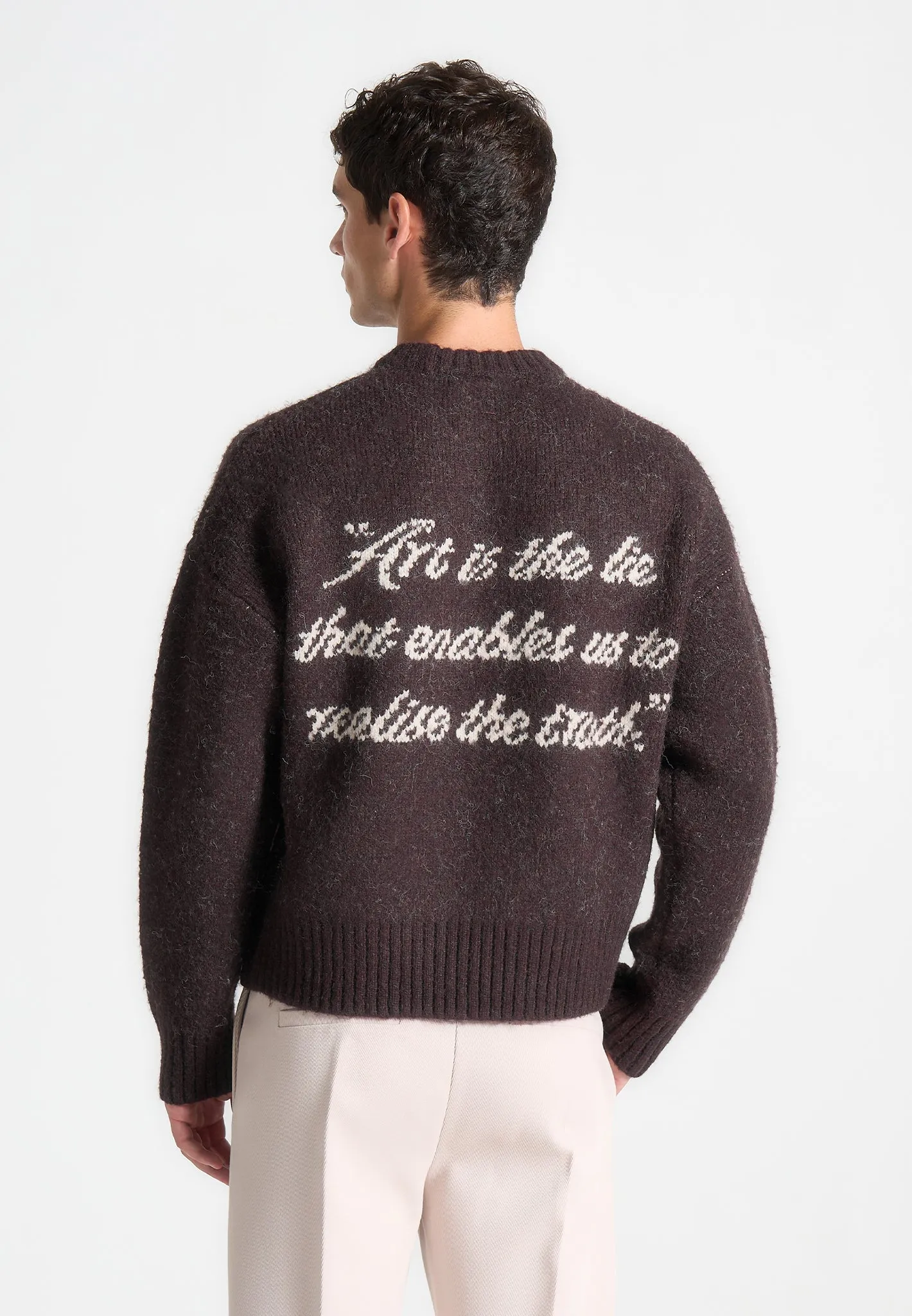 Art Slogan Brushed Wool Knit Jumper - Brown