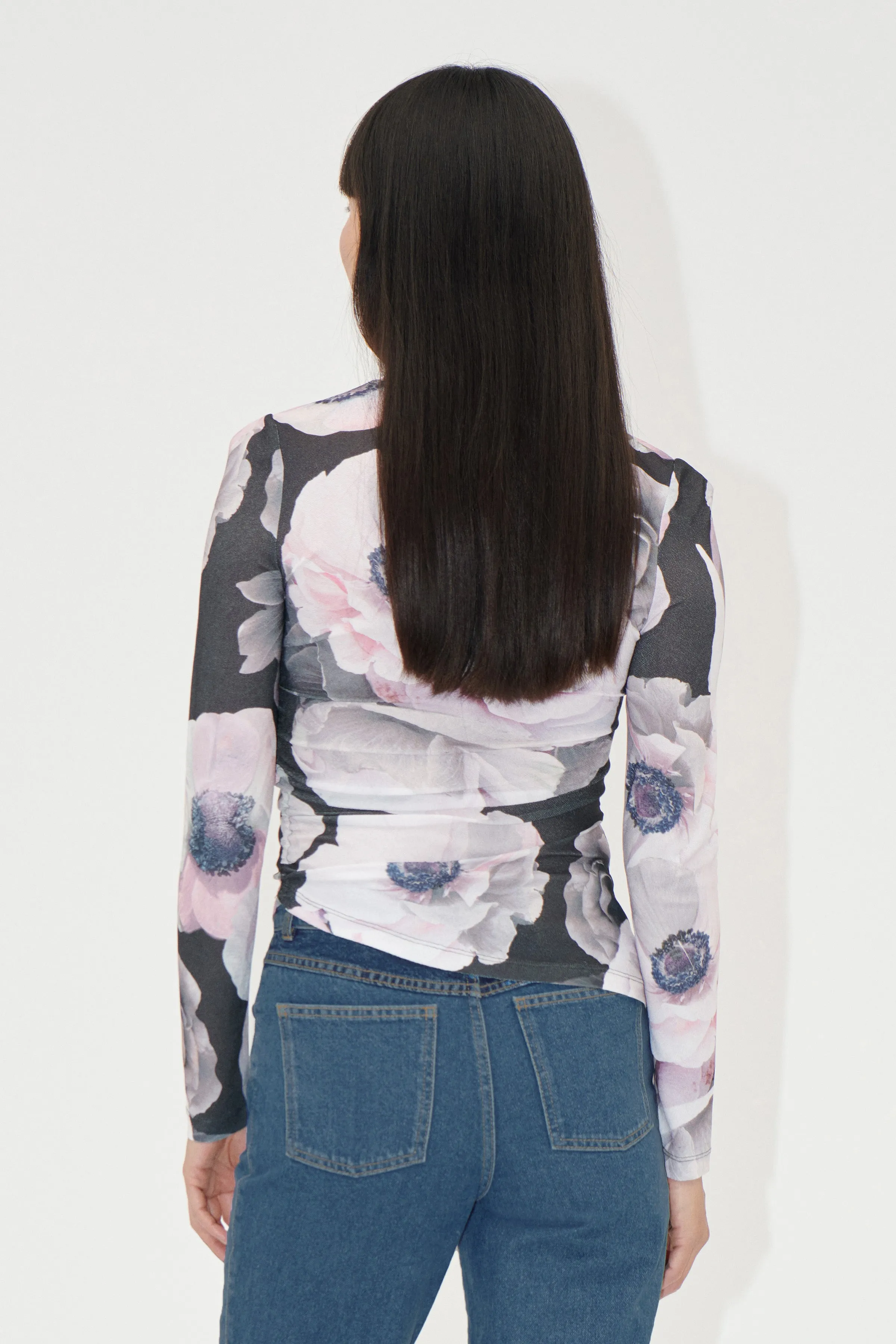 Asymmetric Long Sleeve Top - Nostalgic Anemone