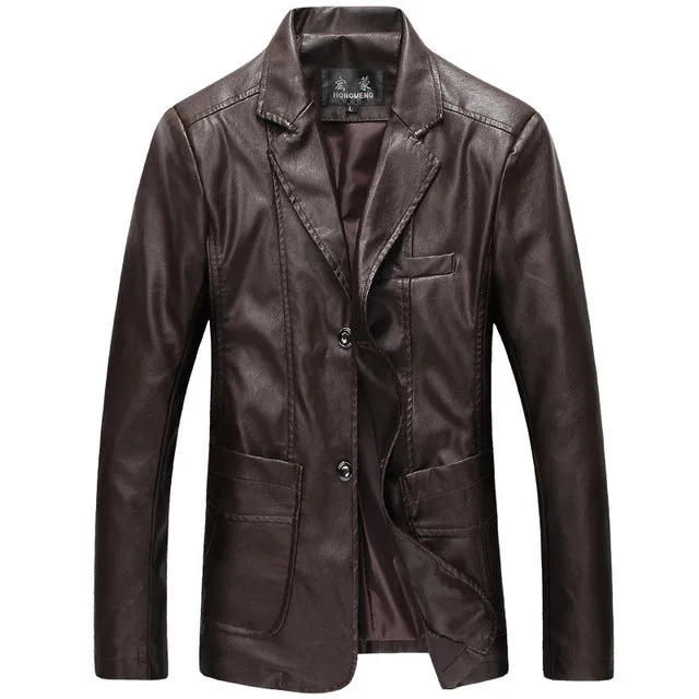 Autumn Winter Slim Mens Motorcycle Leather Blazer Jacket Coat Black Brown Yellow Pu Leather Blazer