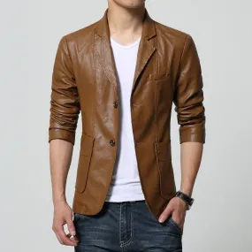 Autumn Winter Slim Mens Motorcycle Leather Blazer Jacket Coat Black Brown Yellow Pu Leather Blazer