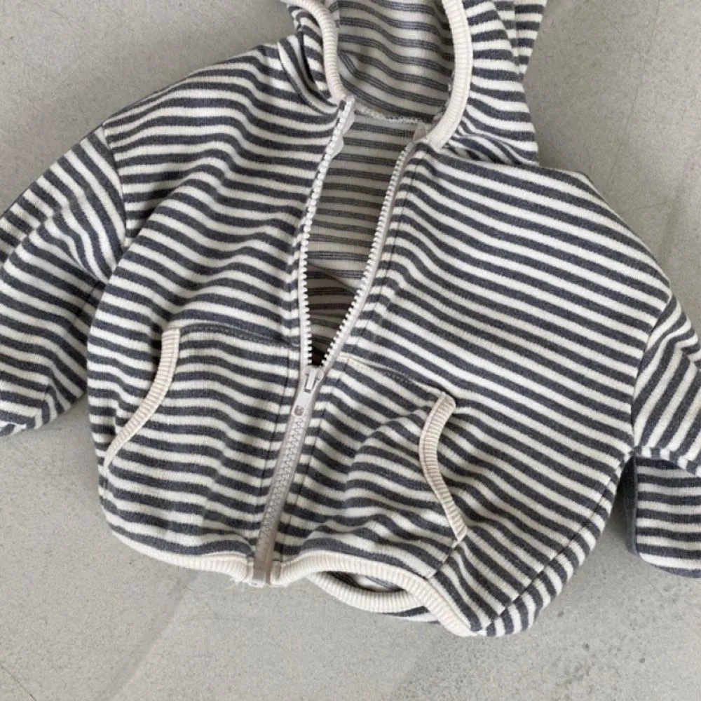 Autumn/Winter Infant Long Sleeve Hooded Striped Sweater Jacket Wholesale Baby Children Clothes