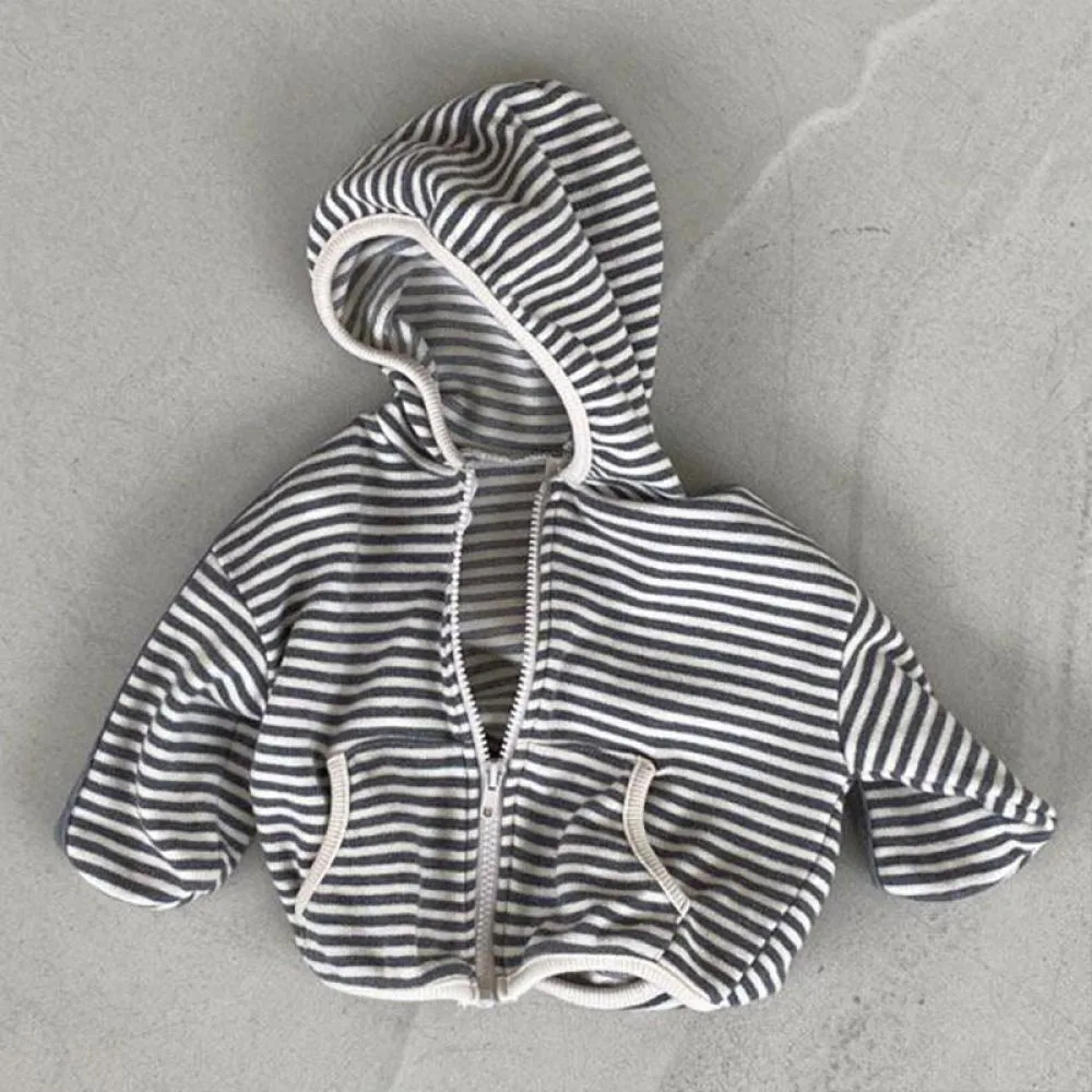 Autumn/Winter Infant Long Sleeve Hooded Striped Sweater Jacket Wholesale Baby Children Clothes