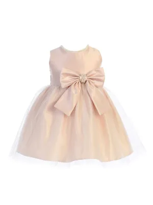 Baby Girls Blush Satin Tulle Pearl Ribbon Flower Girl Dress 6-24M