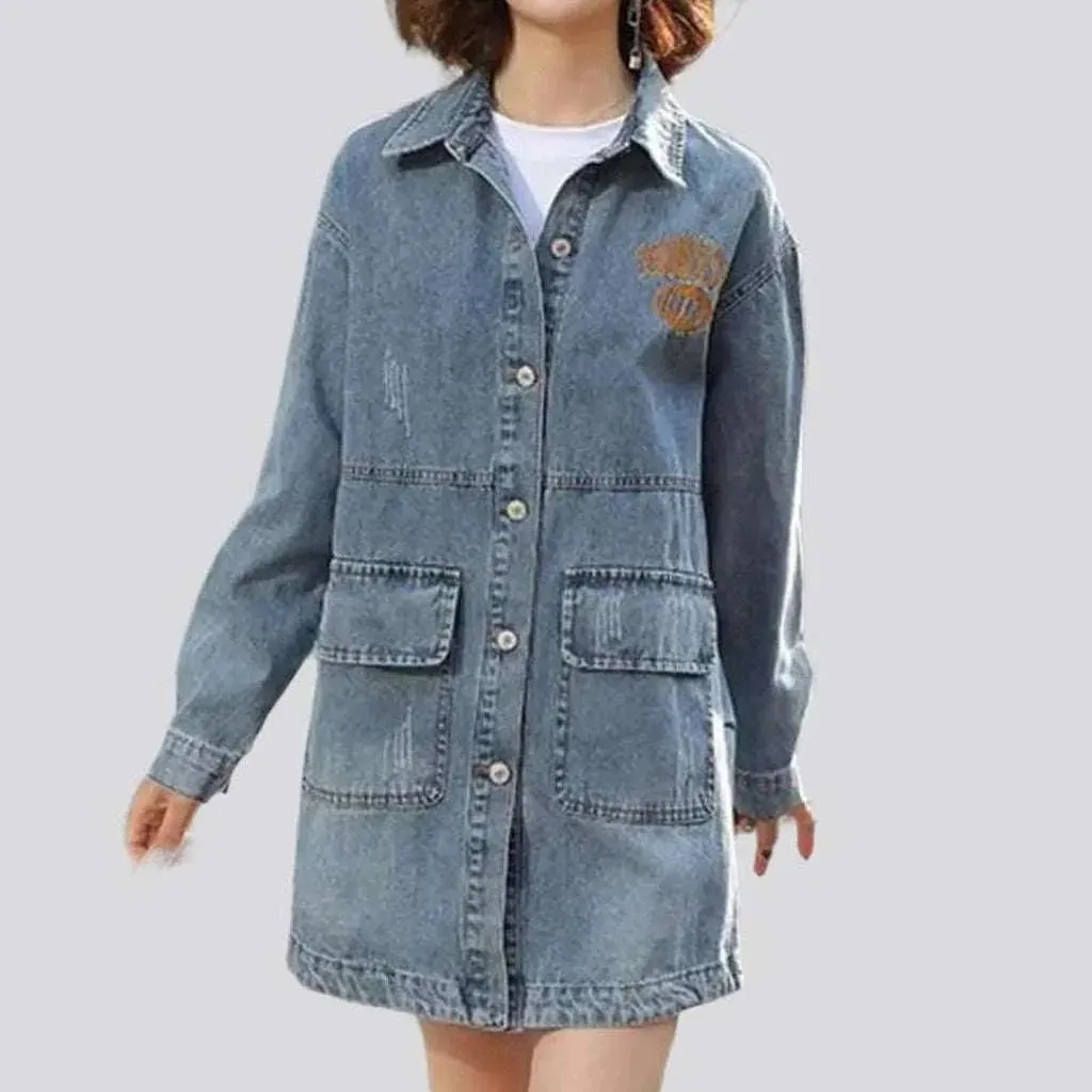 Back print women's denim coat