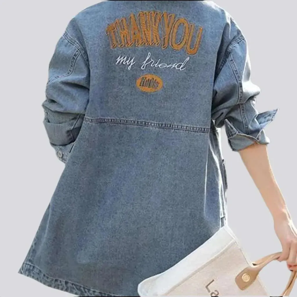 Back print women's denim coat