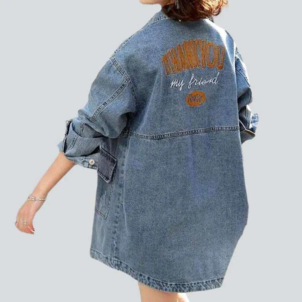 Back print women's denim coat