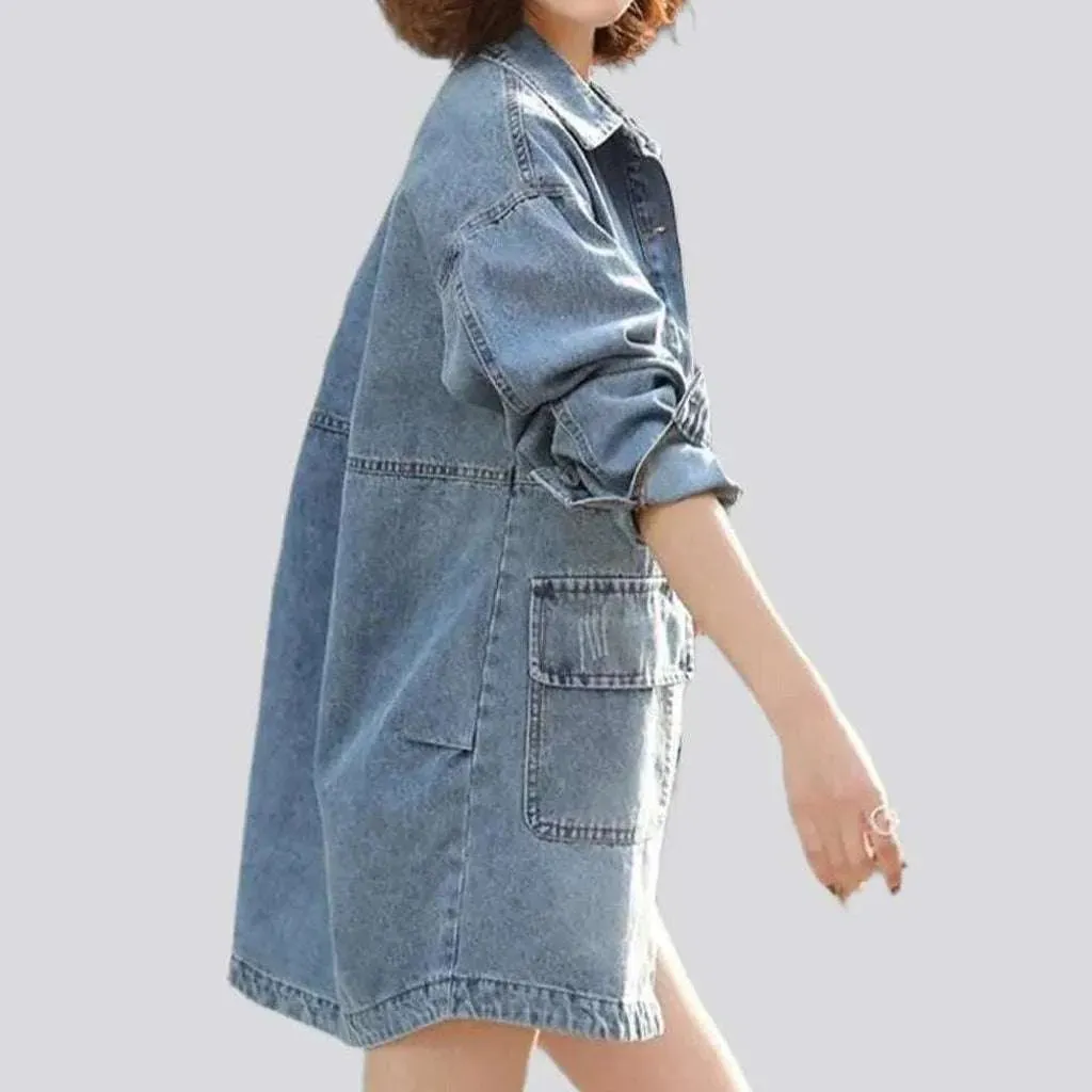 Back print women's denim coat