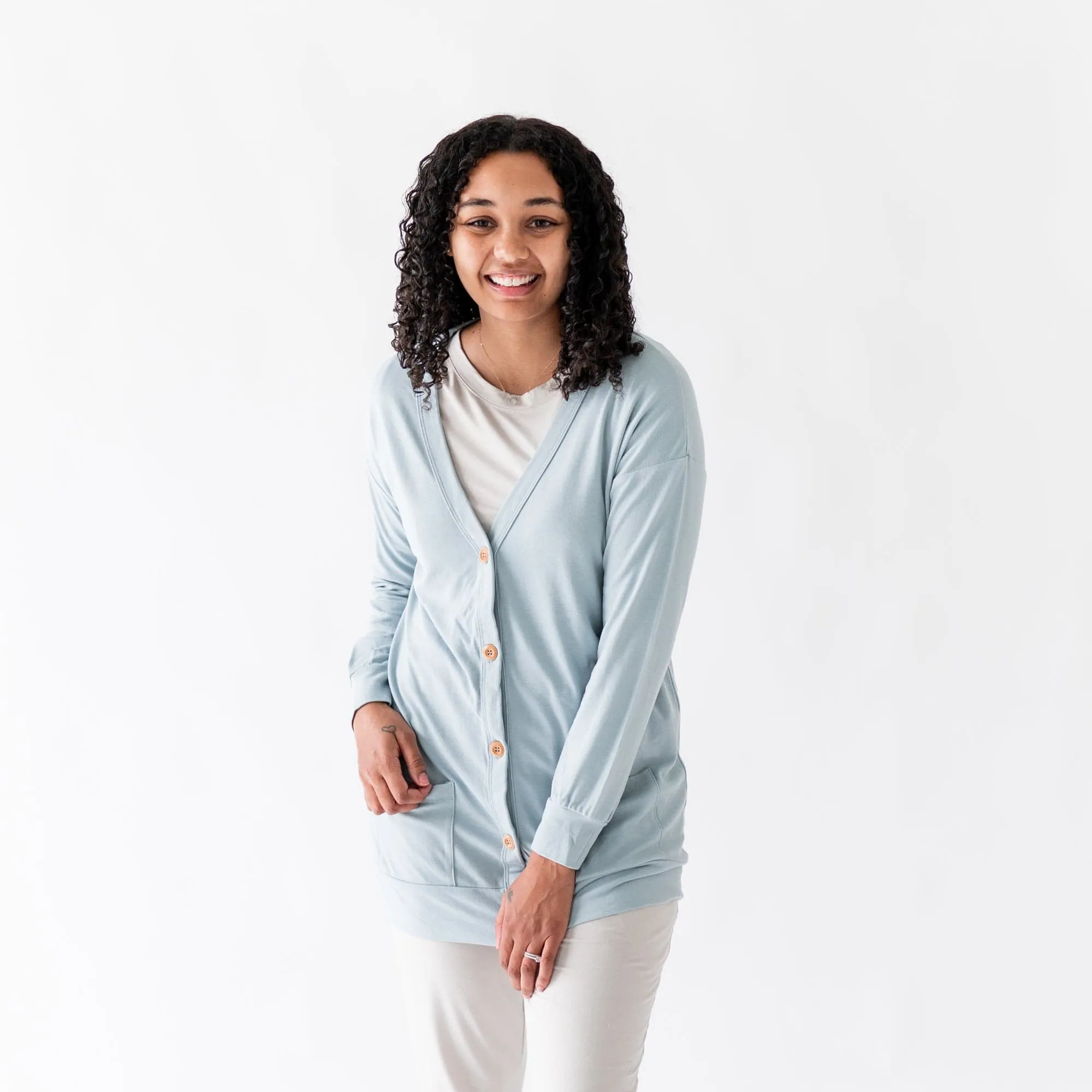 Bamboo Jersey Adult Cardigan in Fog