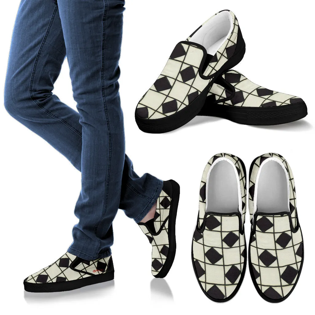 B&W Checkerboard Optical Slip On Sneakers