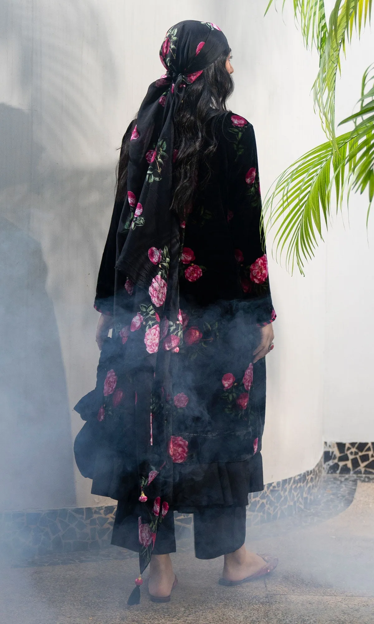 Bareen Silk velvet floral black jacket