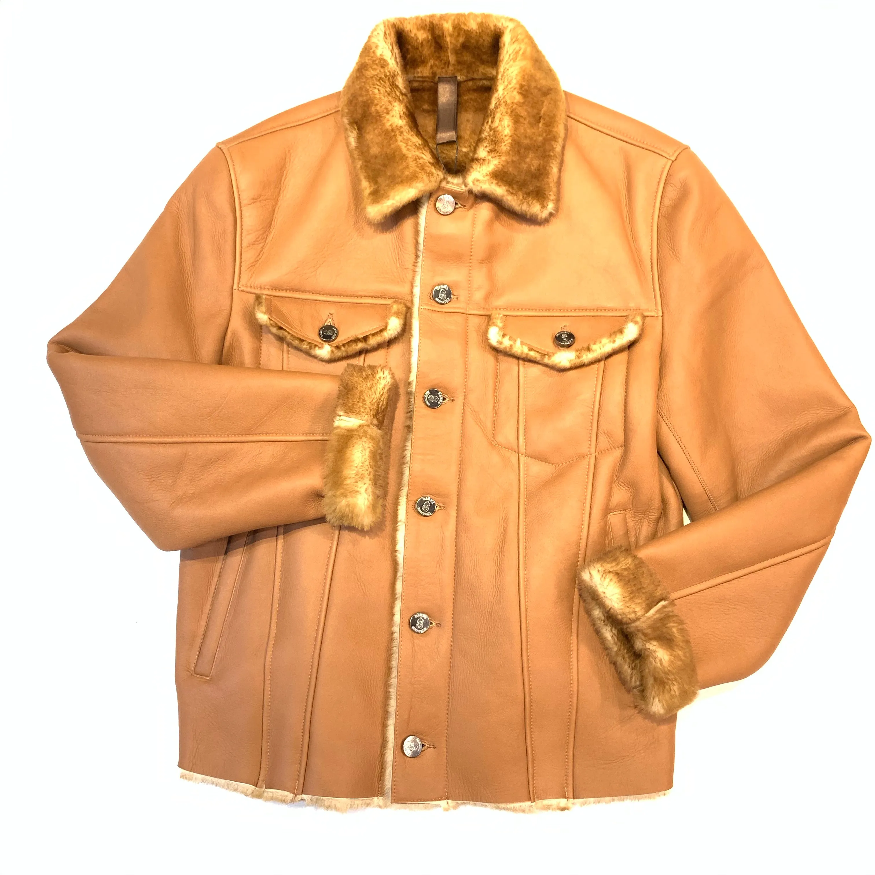 Barya NewYork Cognac Button Up Shearling Jacket