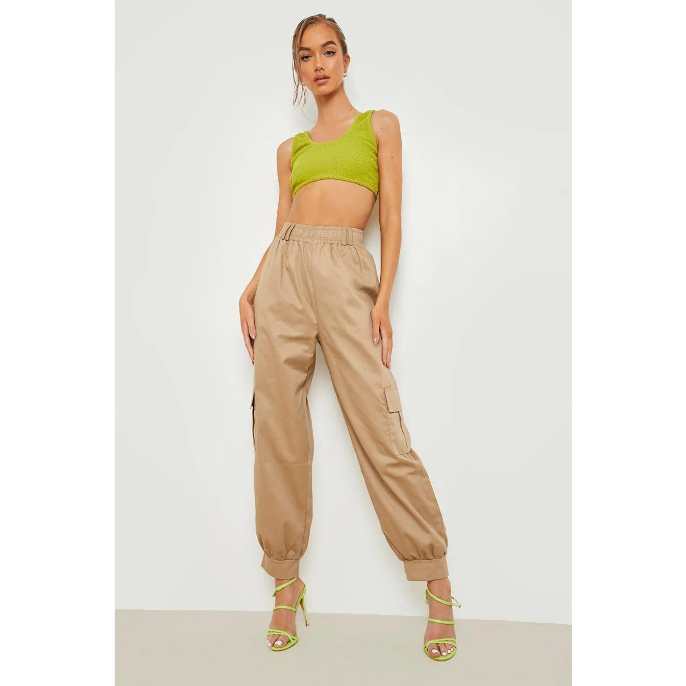 Beige Balloon Fit Cargo Trousers