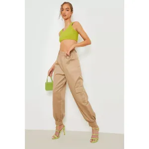 Beige Balloon Fit Cargo Trousers