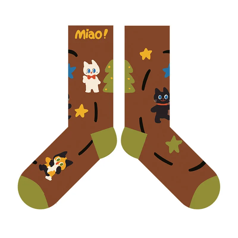 Beligogo Purrfect 5-Pack Adorable Kitten Crew Socks: Soft, Breathable Socks for Stylish Men & Women