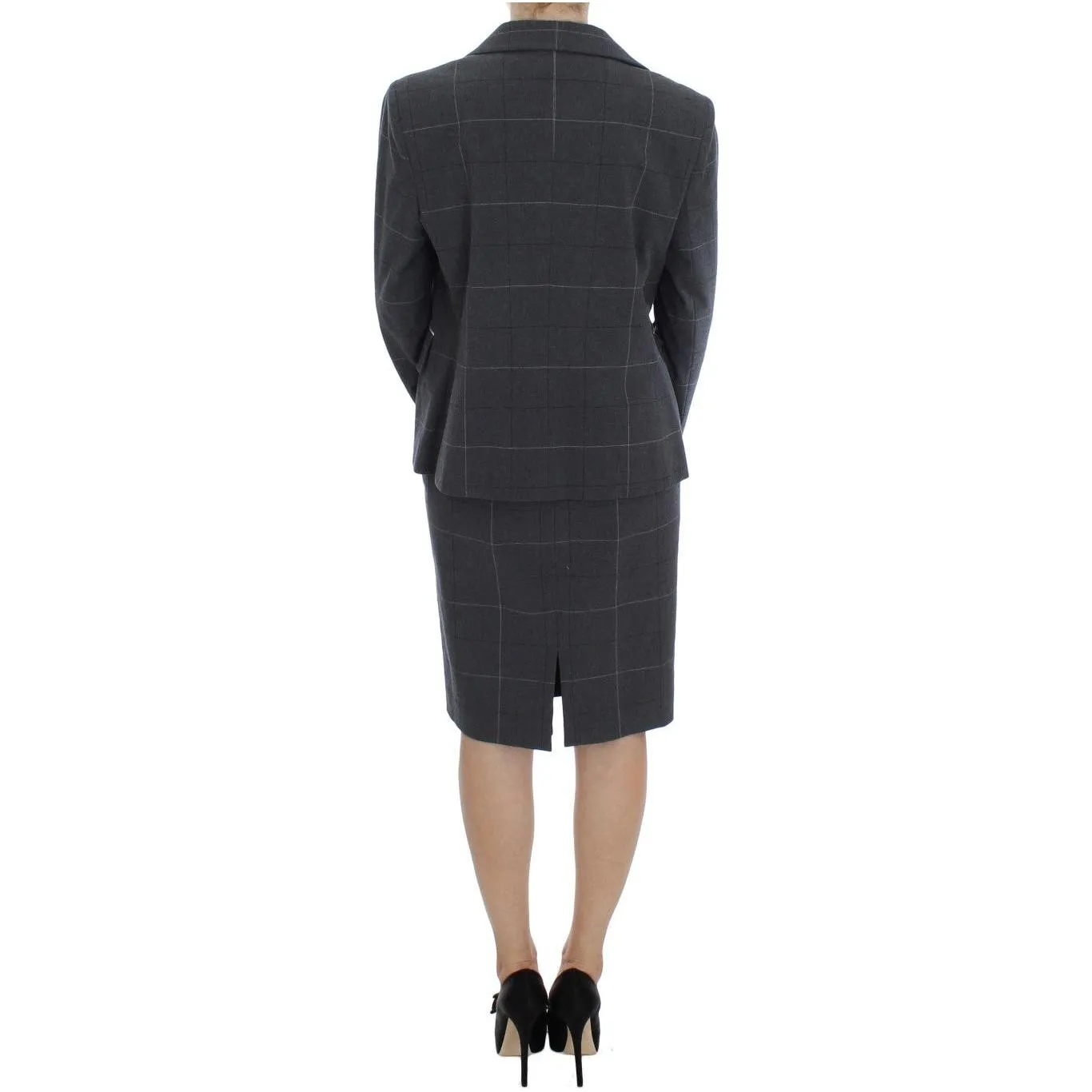 BENCIVENGA Elegant Gray Checkered Sheath Suit Set