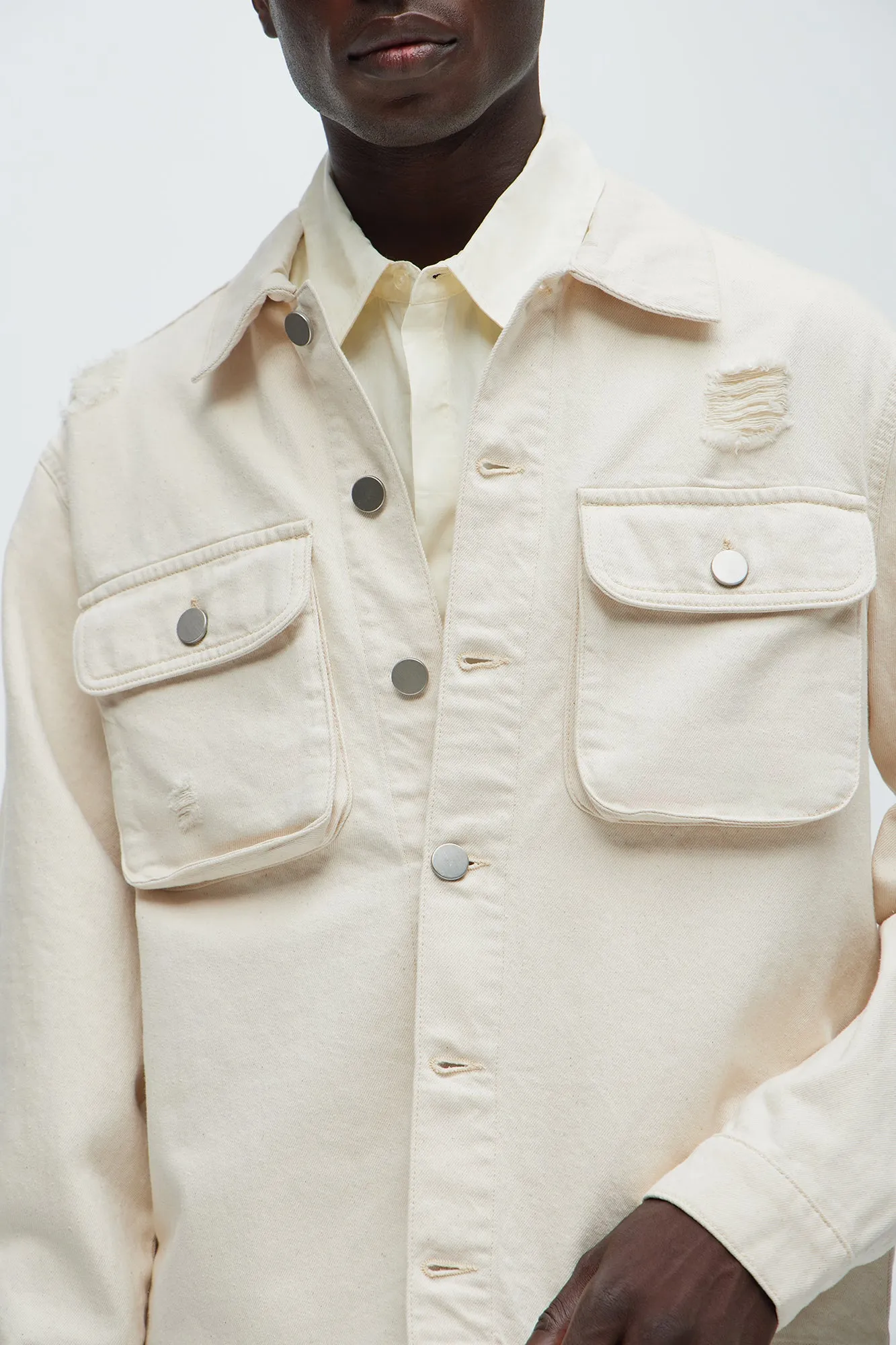 Benson Distressed Work Jacket - Cream