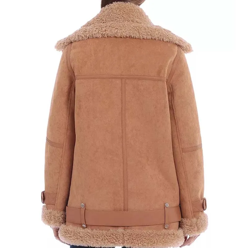 Best Style Winter Genuine Sheepskin Oversized Faux Shearling Biker Jacket